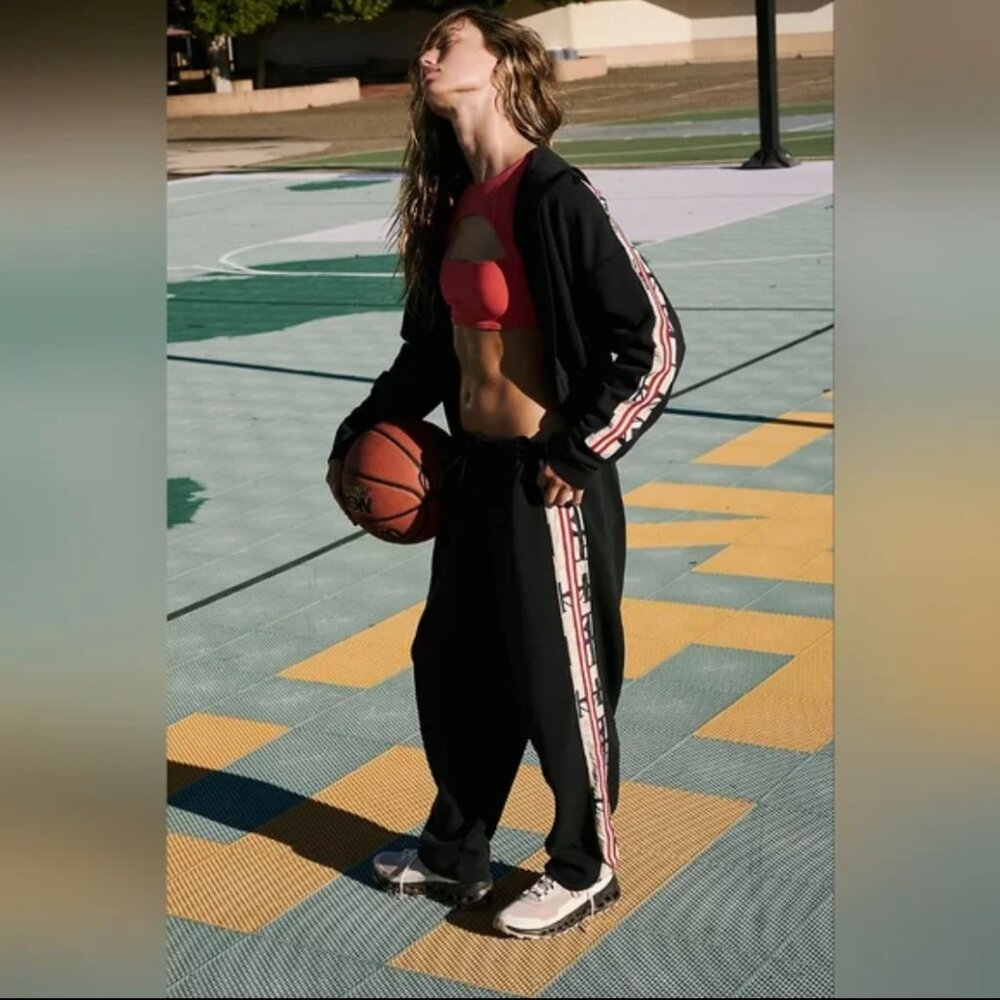 Free People No Sweat Track Jacket in Black XS NWT